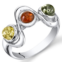 Three Stone Baltic Amber Ring Sterling Silver Squiggle Design Sizes 5-9 SR11306
