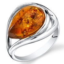 Baltic Amber Tear Drop Ring Sterling Silver Cognac Color Sizes 5-9 SR11308