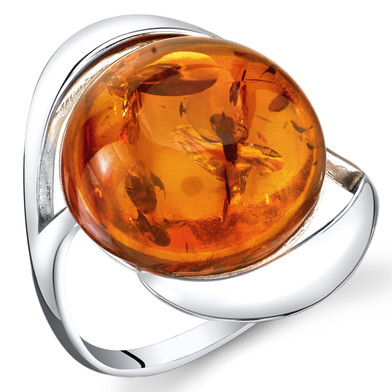 Baltic Amber Swirl Ring Sterling Silver Cognac Color Large Round Shape Sizes 5-9 SR11310
