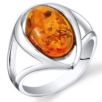Baltic Amber Ring Sterling Silver Cognac Color Oval Shape Sizes 5-9 SR11314