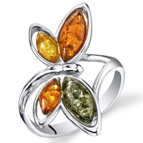 Baltic Amber Butterfly Ring Sterling Silver Cognac Color Multiple Colors Sizes 5-9 SR11316