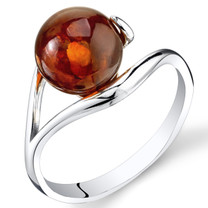 Baltic Amber Spherical Spiral Ring Sterling Silver Cognac Color Sizes 5-9 SR11322