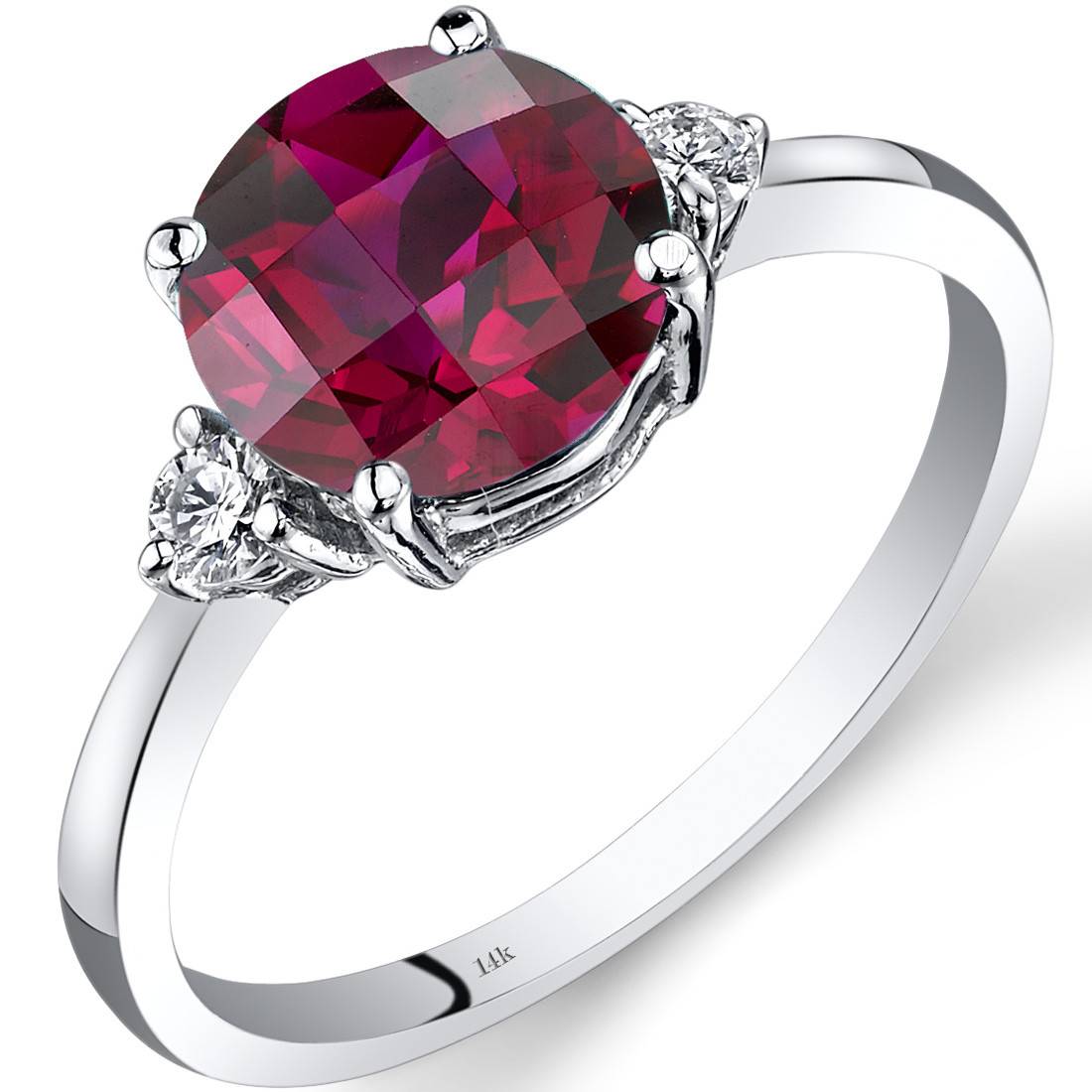 14K White Gold Created Ruby Diamond Ring 2.50 Carat Round Cut