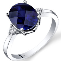 14K White Gold Created Sapphire Diamond Ring 3.50 Carat Oval Cut