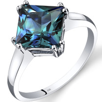 14K White Gold Created Alexandrite Solitaire Ring 2.75 Carat Princess Cut