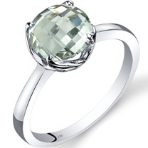 14K White Gold Green Amethyst Solitaire Ring 1.75 Carat Checkerboard Cut
