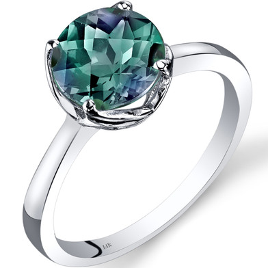 14K White Gold Created Alexandrite Solitaire Ring 2.25 Carat Checkerboard Cut