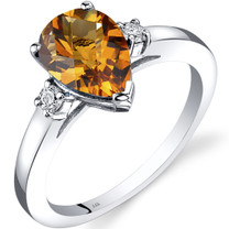 14K White Gold Citrine Diamond Tear Drop Ring 1.50 Carat