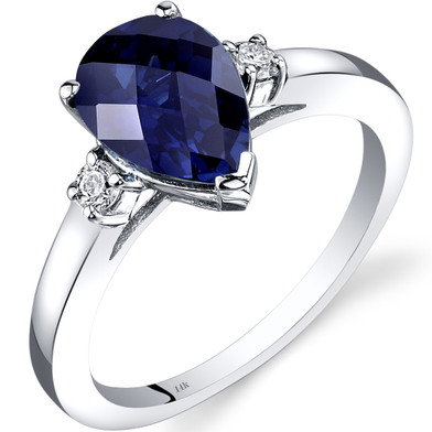 14K White Gold Created Sapphire Diamond Tear Drop Ring 2.50 Carat