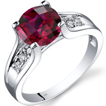 14K White Gold Created Ruby Diamond Cathedral Ring 2.50 Carat