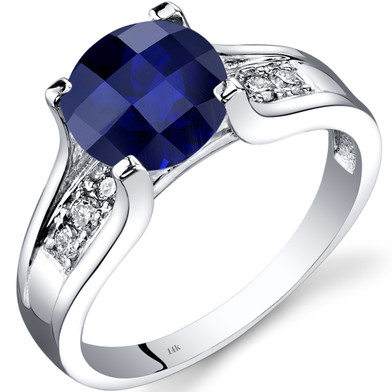 14K White Gold Created Sapphire Diamond Cathedral Ring 2.50 Carat