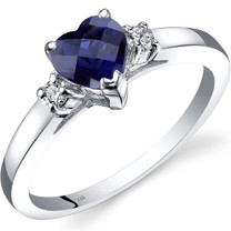 14K White Gold Created Sapphire Diamond Heart Ring 1.00 Carat