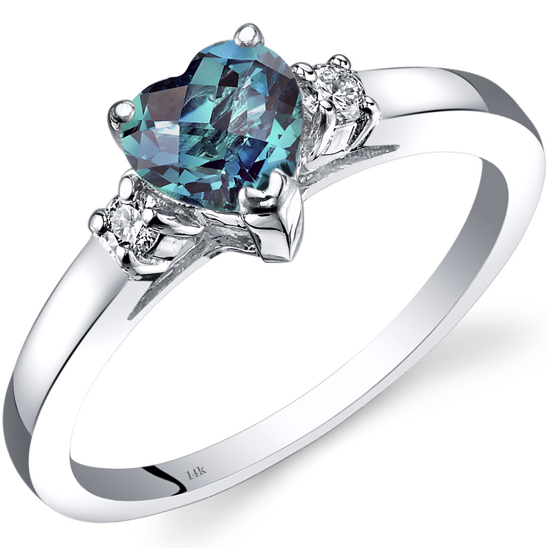 14K White Gold Created Alexandrite Diamond Heart Ring 1.00 Carat R62304