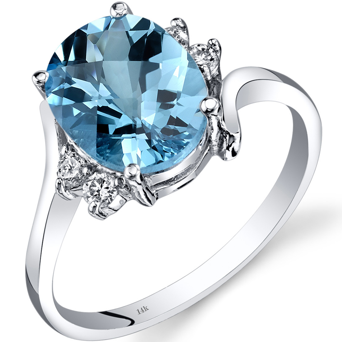 14K White Gold Swiss Blue Topaz Diamond Bypass Ring 2.75 Carat R62314