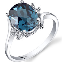 14K White Gold London Blue Topaz Diamond Ring 2.75 Carat Oval Cut