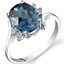 14K White Gold London Blue Topaz Diamond Bypass Ring 2.75 Carat