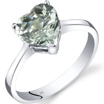 14K White Gold Green Amethyst Heart Solitaire Ring 1.50 Carat