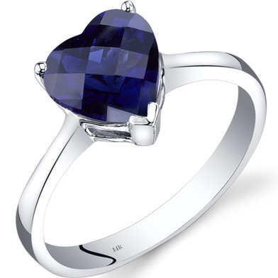 14K White Gold Created Sapphire Heart Solitaire Ring 2.50 Carat