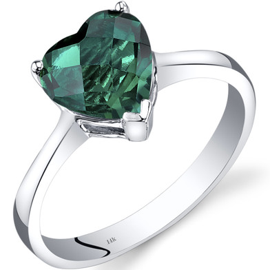 14K White Gold Created Emerald Heart Solitaire Ring 1.50 Carat