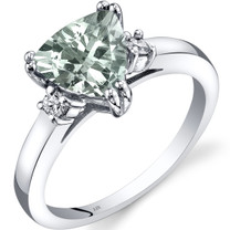 14K White Gold Green Amethyst Diamond Ring Trillion Cut 1.50 Carat
