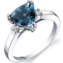 14K White Gold London Blue Topaz Diamond Ring Trillion Cut 2.00 Carat