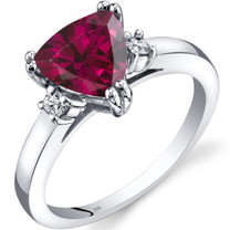 14K White Gold Created Ruby Diamond Ring Trillion Cut 2.25 Carat