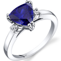 14K White Gold Created Sapphire Diamond Ring Trillion Cut 2.50 Carat