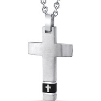 Black Band Cross Motif Stainless Steel Pendant with 22 inch Necklace  SN11134