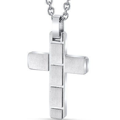 Brick Pattern Stainless Steel Cross Pendant with 22 inch Necklace SN11136