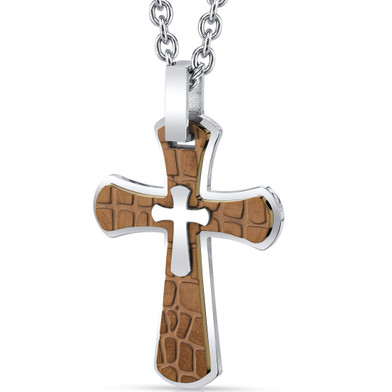 Copper Cobblestone Stainless Steel Cross Pendant with 22 inch Necklace SN11142