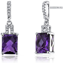 14K White Gold Amethyst Earrings Radiant Checkerboard Cut 4.00 Carats