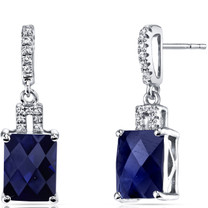 14K White Gold Created Sapphire Earrings Radiant Checkerboard Cut 6.00 Carats