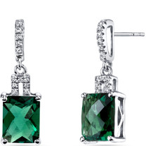 14K White Gold Created Emerald Earrings Radiant Checkerboard Cut 3.75 Carats