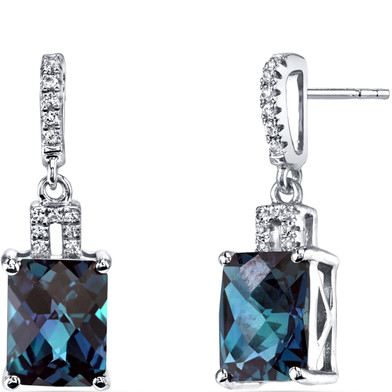 14K White Gold Created Alexandrite Earrings Radiant Checkerboard Cut 5.25 Carats