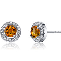 14K White Gold Citrine Halo Earrings Round Checkerboard Cut 0.75 Carats