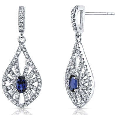 14K White Gold Created Sapphire Chandelier Earrings 0.50 Carats