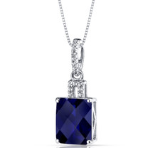 14K White Gold Created Sapphire Pendant Radiant Cut 4.25 Carats