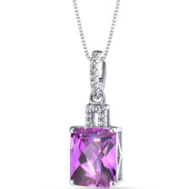 14K White Gold Created Pink Sapphire Pendant Radiant Cut 4.25 Carats