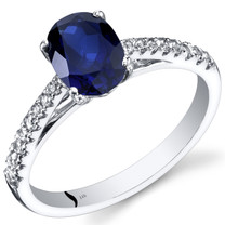 14K White Gold Created Sapphire Ring Oval Cut 1.50 Carats