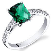 14K White Gold Created Emerald Ring Radiant Cut 1.25 Carats