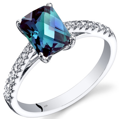 14K White Gold Created Alexandrite Ring Radiant Cut 1.50 Carats