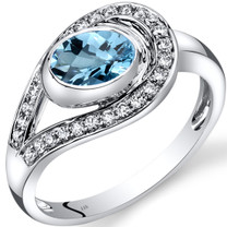 14K White Gold Swiss Blue Topaz Diamond Infinity Ring  1.22 Carats Total