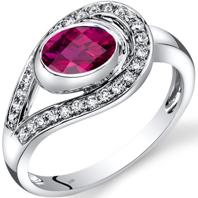 14K White Gold Created Ruby Diamond Infinity Ring  1.22 Carats Total