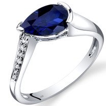 14K White Gold Created Blue Sapphire Diamond Tear Drop Ring 1.54 Carats Total