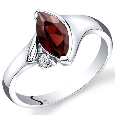 14K White Gold Garnet Diamond Ring Marquise Bezel Set 1.28 Carats Total