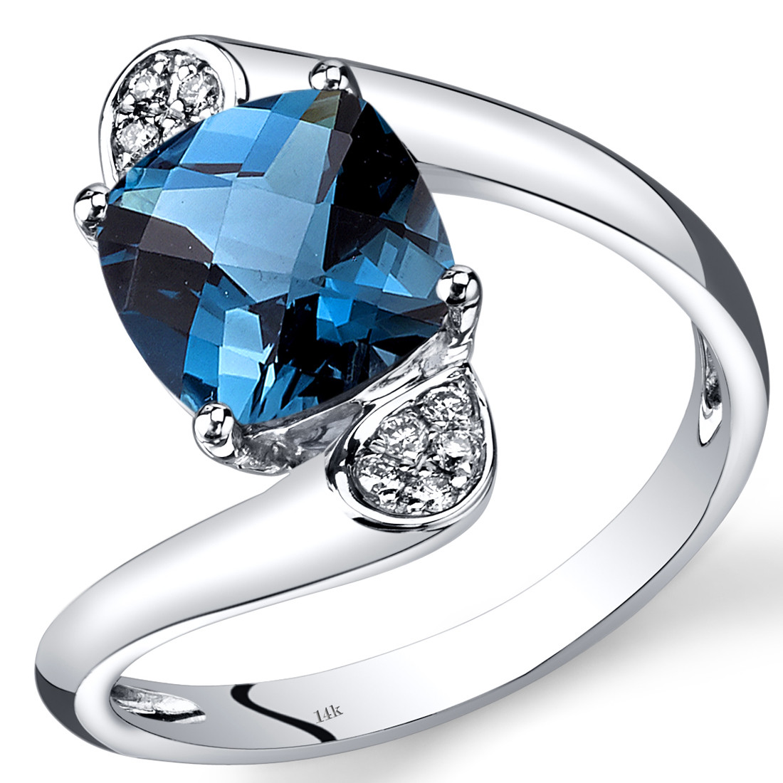14K White Gold London Blue Topaz Diamond Solstice Ring Size 7