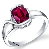 14K White Gold Created Ruby Diamond Bezel Ring  1.76 Carats Total