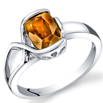 14K White Gold Citrine Diamond Bezel Ring  1.26 Carats Total