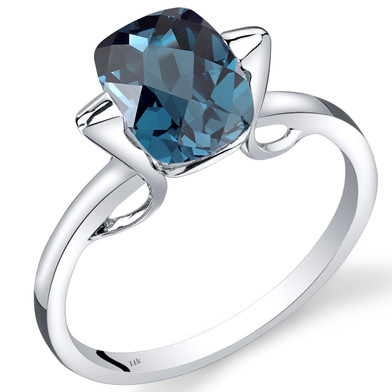 14K White Gold London Blue Topaz Minmalistic Solitaire Ring  2.5 Carats