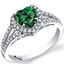 14K White Gold Created Emerald Diamond Halo Ring Heart Shape 1.65 Carats Total